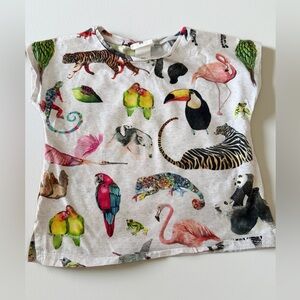 H&M Kate Morgan Studio Collab | Gray Tee with Colorful Tropical Animal Prints